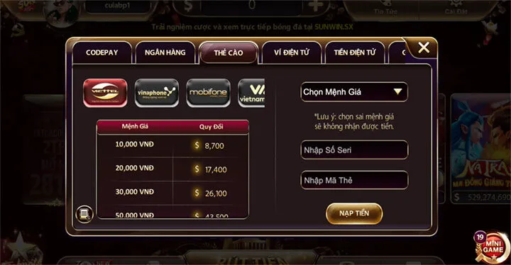 Các tính năng nổi bật trên app Sunwin